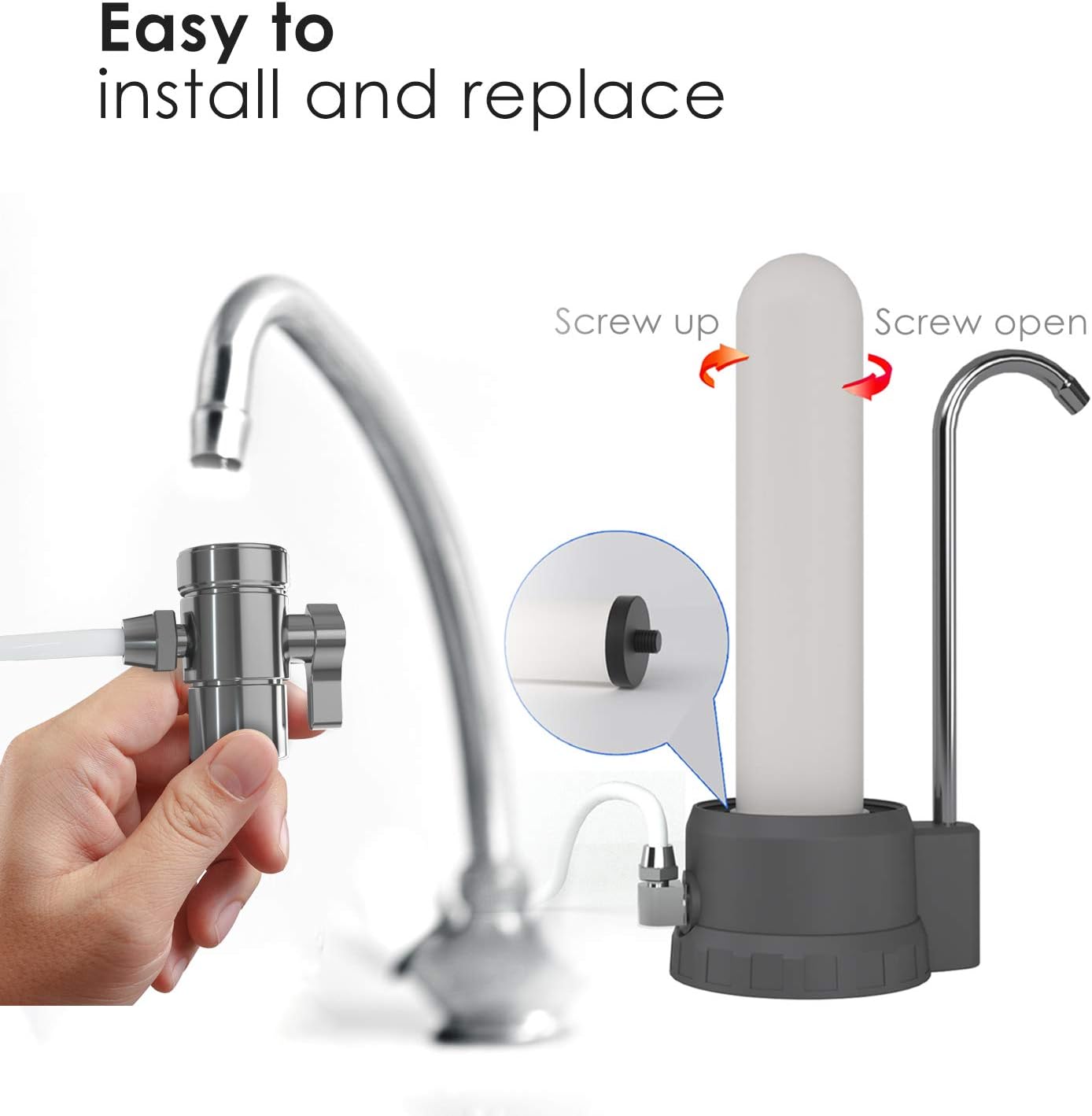 SimPure 3 Stage Dual Countertop Water Filter with Carbon Block and Ceramic Cartridge, Water Purifier Filtration System Removes 99.99% Harmful Contaminants for Healthier Water, 304 Stainless Steel: Home & Kitchen
