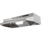 Range Hood 30inch Under Cabinet - Ductless Oven/Stove Vent Hood | 45dB Quiet, Durable Stainless Steel, for kitchen with 2-Speed Exhaust Fan &amp; Reusable Filter, Brushed