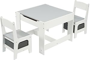 Elevon Kids Table and Chairs Set, 3 in 1 Wooden Activity Table w/Storage, Toddler Desk Detachable Tabletop 2 in 1 for Toddlers Kids Drawing, Reading, Suitable for Classroom, Home, Nursery, Playroom