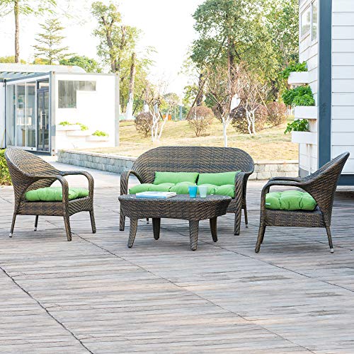 QILLOWAY Outdoor Patio Wicker Seat Cushions Group Loveseat/Two UShape