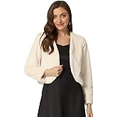 Allegra K Cropped Jacket for Women's Faux Fur with Pockets Long Sleeve Open Front Wedding Bolero Gowns Coat