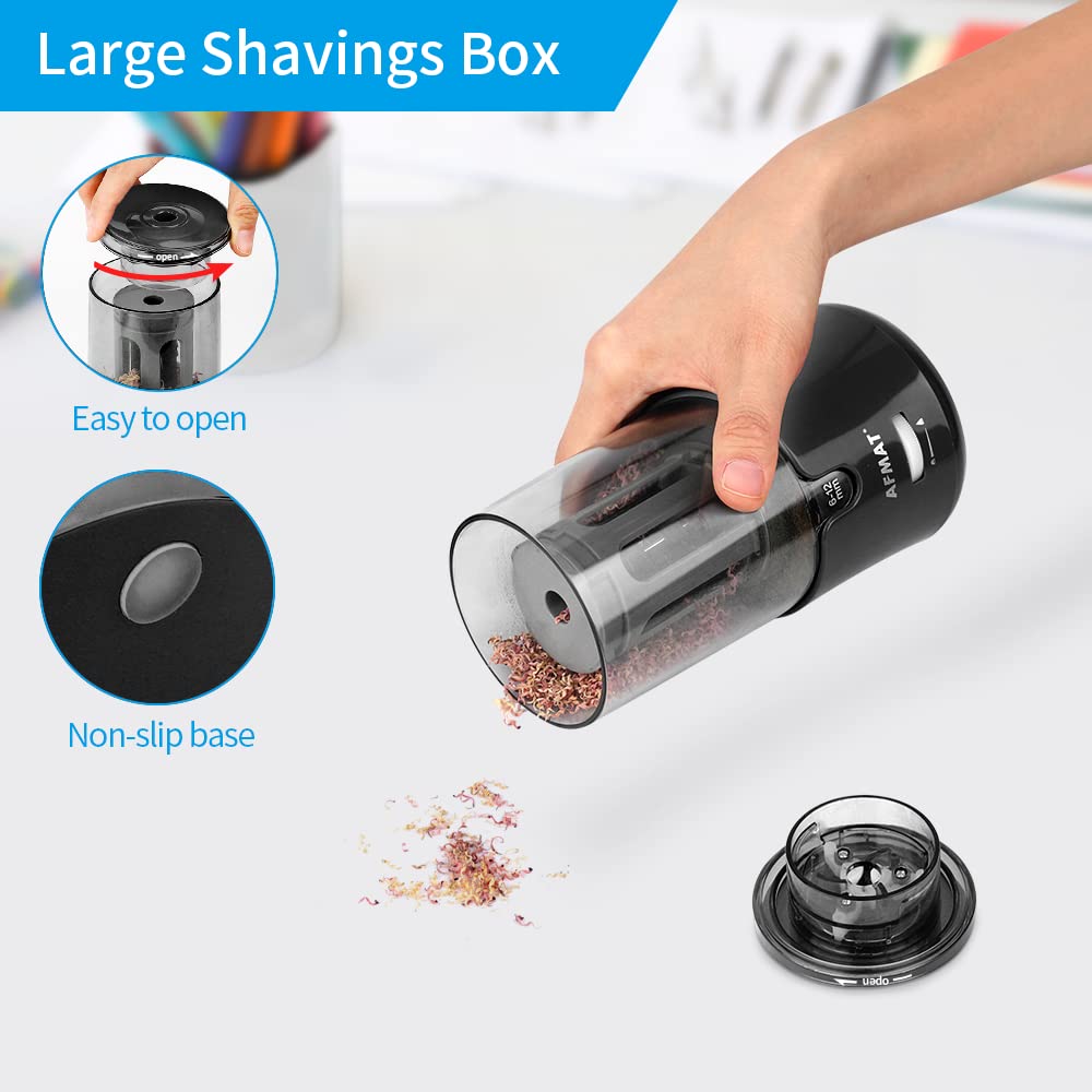 AFMAT Electric Long Point Pencil Sharpener for Artist, Fast Sharpen & Auto Stop, 8-17mm Super Long Point, Professional Artist Pencil Sharpener Plug in for φ6-12mm Charcoal/Drawing/Colored Pencils