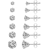 Mlonce Stainless Steel Stud Earrings Round Clear Cubic Zirconia Ear Studs for Women and Men Sensitive Ears Nickel Free CZ Stud Earrings Set Hypoallergenic Cubic Zirconia Earrings, 6 Pairs