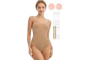 Hanebel Women and Girls Nude Dance Undergarment Seamless Camisole Ballet Leotard with 3 Pairs Clear Transition Straps