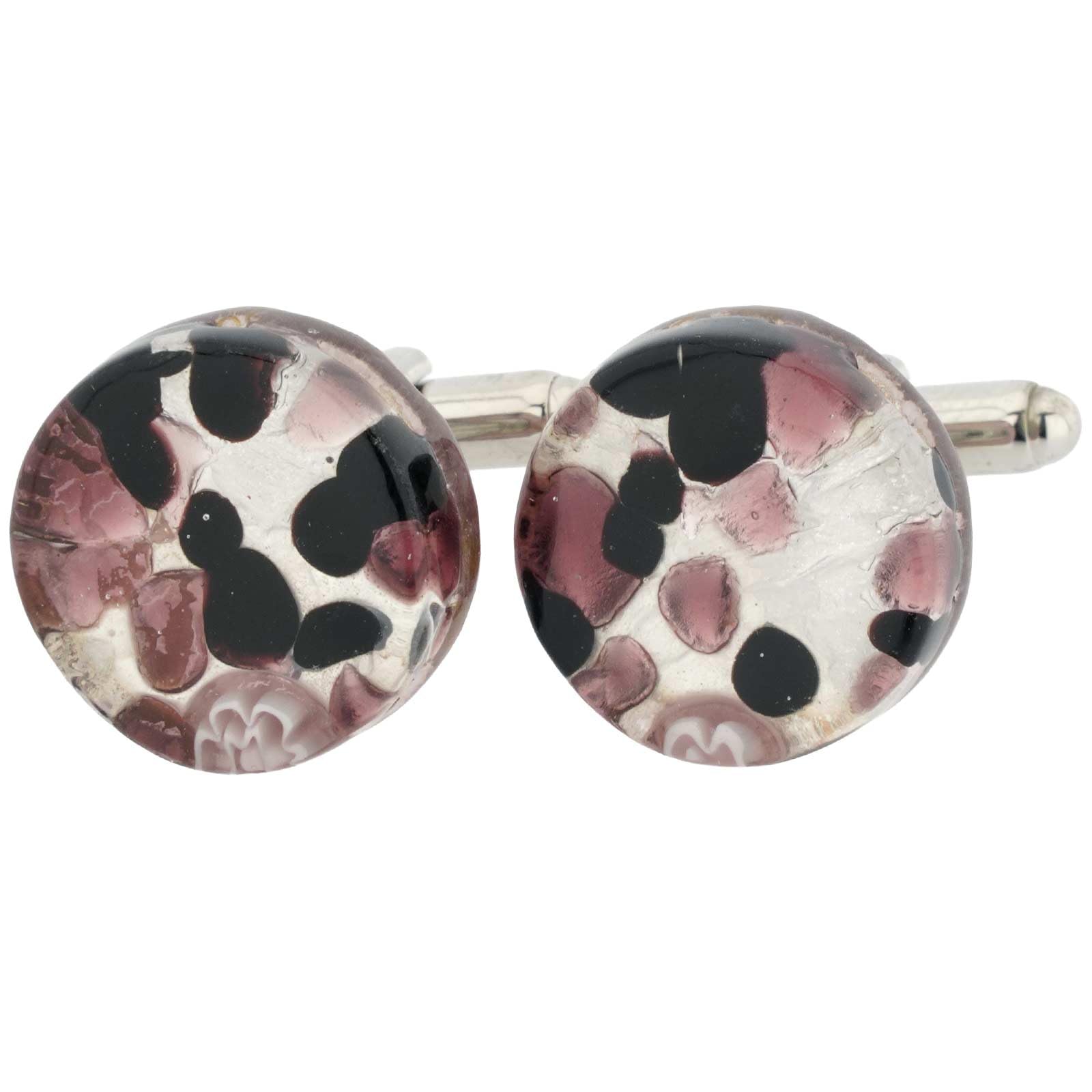 Glass Of Venice Murano Glass Venetian Classic Round Cufflinks - Purple Silver