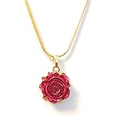 Red Rose Pendant Necklace Forever Flower Charm Stainless Steel Gold Plated Snake Chain 18 Inch Gift Boxed Jewelry