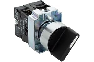 SHOPCORP Rotary Switch - 2-Position Selector Switch Maintained - 22mm Mounting Hole - Electric NO NC Latching - 220VAC Voltage and 10A Contact Current - (1 Pack)