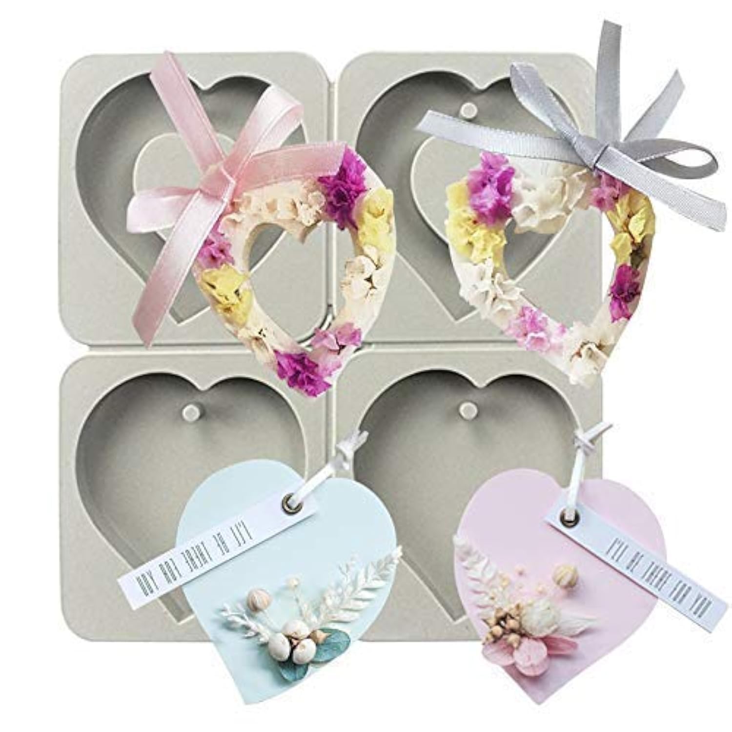 Musykrafties 4-Cavity Heart Candy Silicone Mould with Hole for Decoration, Soap Candle Making, Resin Epoxy Casting, Clay Crafting Projects