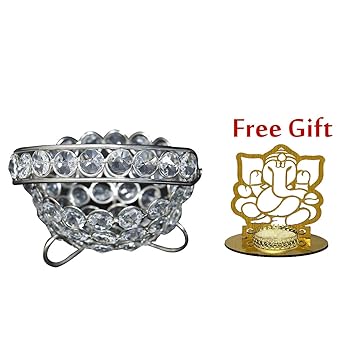 Buy Generic Crystal Glass Basket Hand Cut Silver Platter Indian