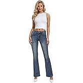 Hybrid & Company Women's Flare Mid Rise Jeans Trendy Stretchy Denim Pants with Pockets