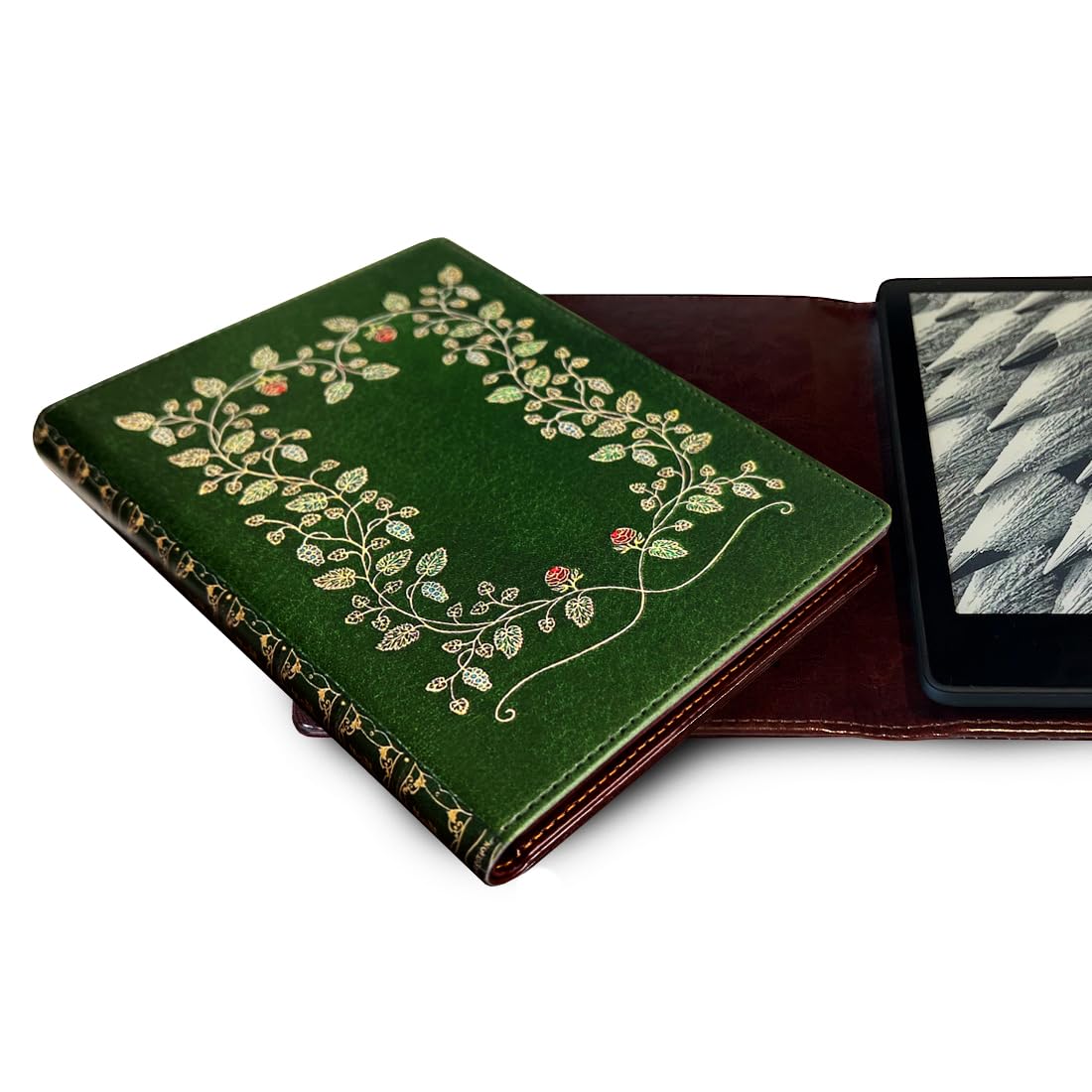 Book Cover for Any eReader with a 6 to 6.8 Inch Screen or 7.5 to 5.1 Inches in Size. Fits Any e-Book Reader Including kobo, Nook, Kindle, Paperwhite, Sony, storytel. (Green Floral) — image 1