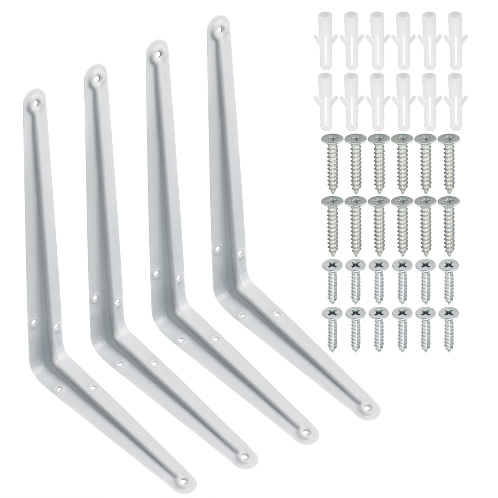 Sayayo 4Pcs Shelf Brackets 10 inch, White L Brackets Heavy Duty Angle Shelf Supports London Style