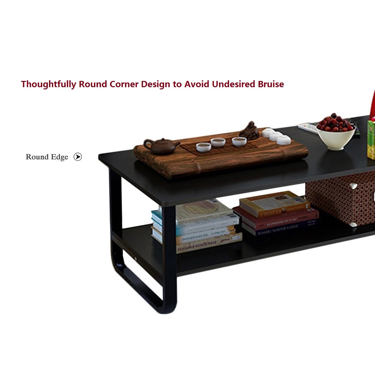 Rectangular Coffee/Tea Table with Storage Shelf (Black)