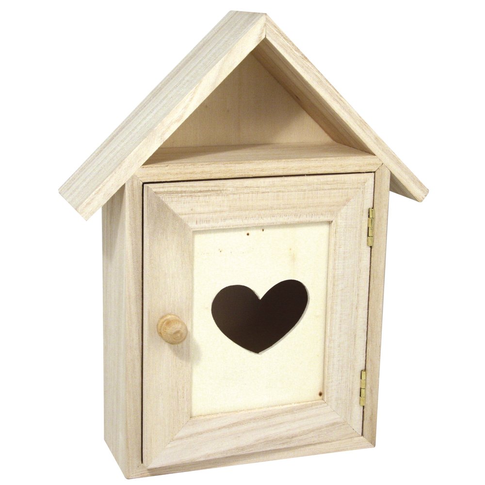 Rayher Wood Key Box with 6 Key Hooks, Wall Mounted Wooden Key Box, Key Cabinet to Decorate, 21x5x26cm, natural wood, 62405000