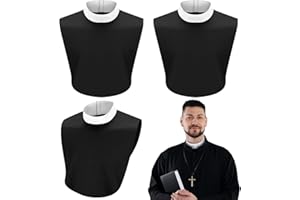 ShinyMatch 3 Pieces Unisex Priest Collar Costume Clergy Tab Collar Black Clergy Shirt Full Neck Band Dickey Priest Costume Ac