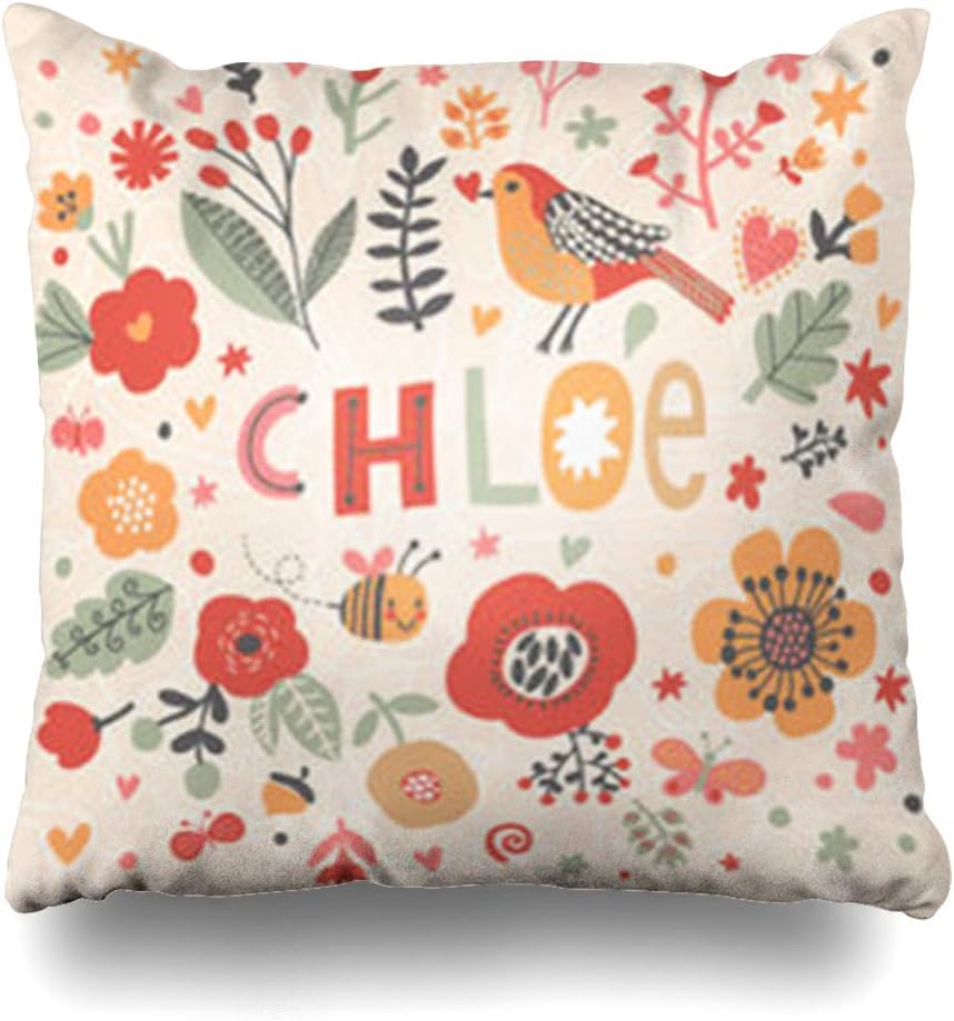 Decor Champ Throw Pillow Covers Flower Bright Name Chloe Poppy Nature Awesome for Home Decor Sofa Pillowcase Square Size 16 x 16 Inches Cushion Cases