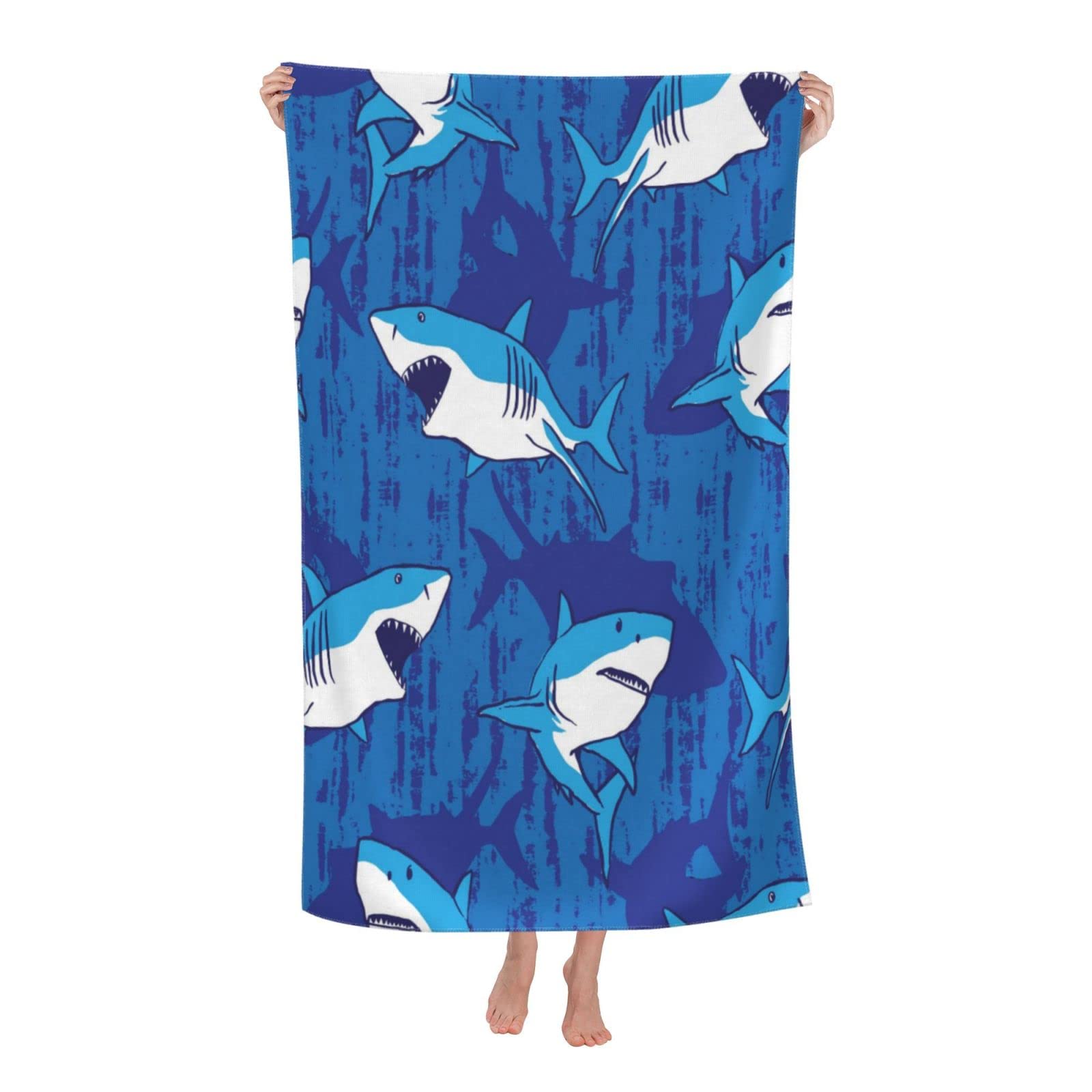 COMFAR Cute Shark Microfiber Beach Towel for Boys, Personalized Beach Towels for Kids, Sand Free Beach Towel Sandproof, Quick Dry Pool Towel 30"x 60"
