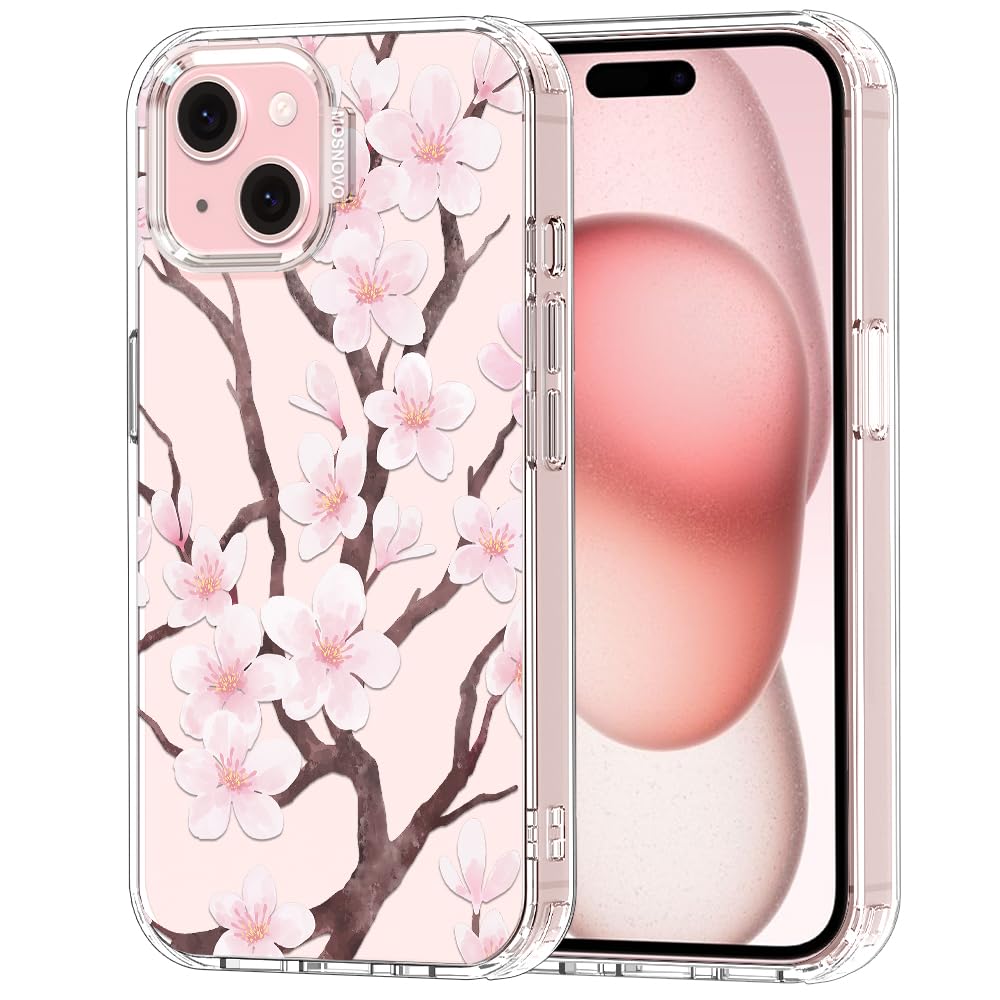 MOSNOVO Case for iPhone 15 Plus / 14 Plus [Buffertech 6.6ft Military-Grade Drop Protection] [Anti Peel Off Tech] Clear TPU Bumper Phone Case - Cherry Blossom Floral — image 1