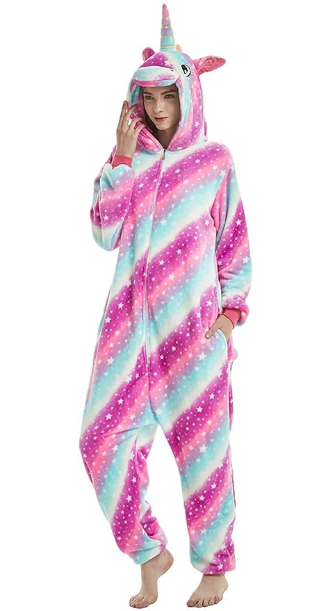 Erwachsene Unisex Einhorn Tiger Lion Fox Onesie Tier Schlafanzug Cosplay Pyjamas Halloween Karneval Kostüm Loungewear