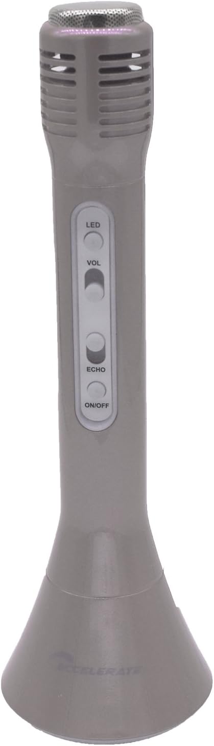 Light-Up Wireless Bluetooth Portable Karaoke Microphone & Speaker w/ Auxiliary Input,For Iphone,Android,Samsung,Ipad, Gray