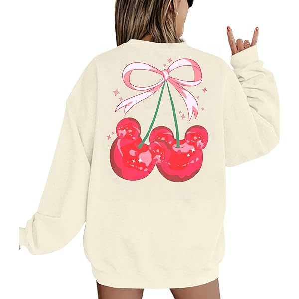 【新品未着用】Classic Cherry Sweatshirt AOKLOK Sweet Cherry Print Cotton Sweatshirt White/M at Amazon