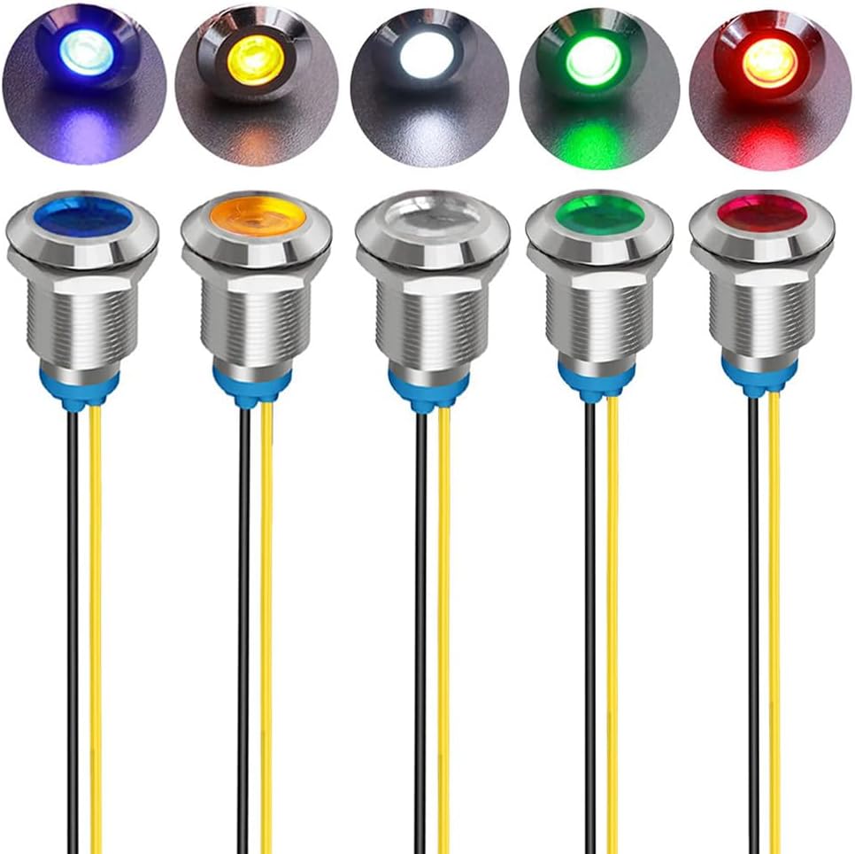 Gebildet 5Pcs 12mm 230V AC LED Indicator Lights Red Orange Blue Green White