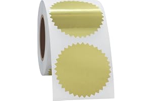 Hycodest 2" Certificate Paper Reward Stickers Embossing Labels with Serrated Edge 300 Stickers, Bright Foil Paper, Gold