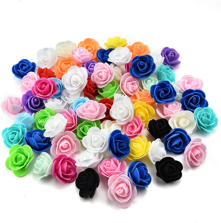 AZXU Artificial Mini PE Foam Rose Flower Head Handmade DIY Wedding Home Decoration DIY Scrapbooking Fake Flower Kiss Ball 50PCS/Lot 3cm (Multicolor random)