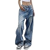 EMMIOL Women Wide Leg Jeans Mid-Low Waist Baggy Jeans Loose Boyfriends Jeans Y2K 90s Denim Pants