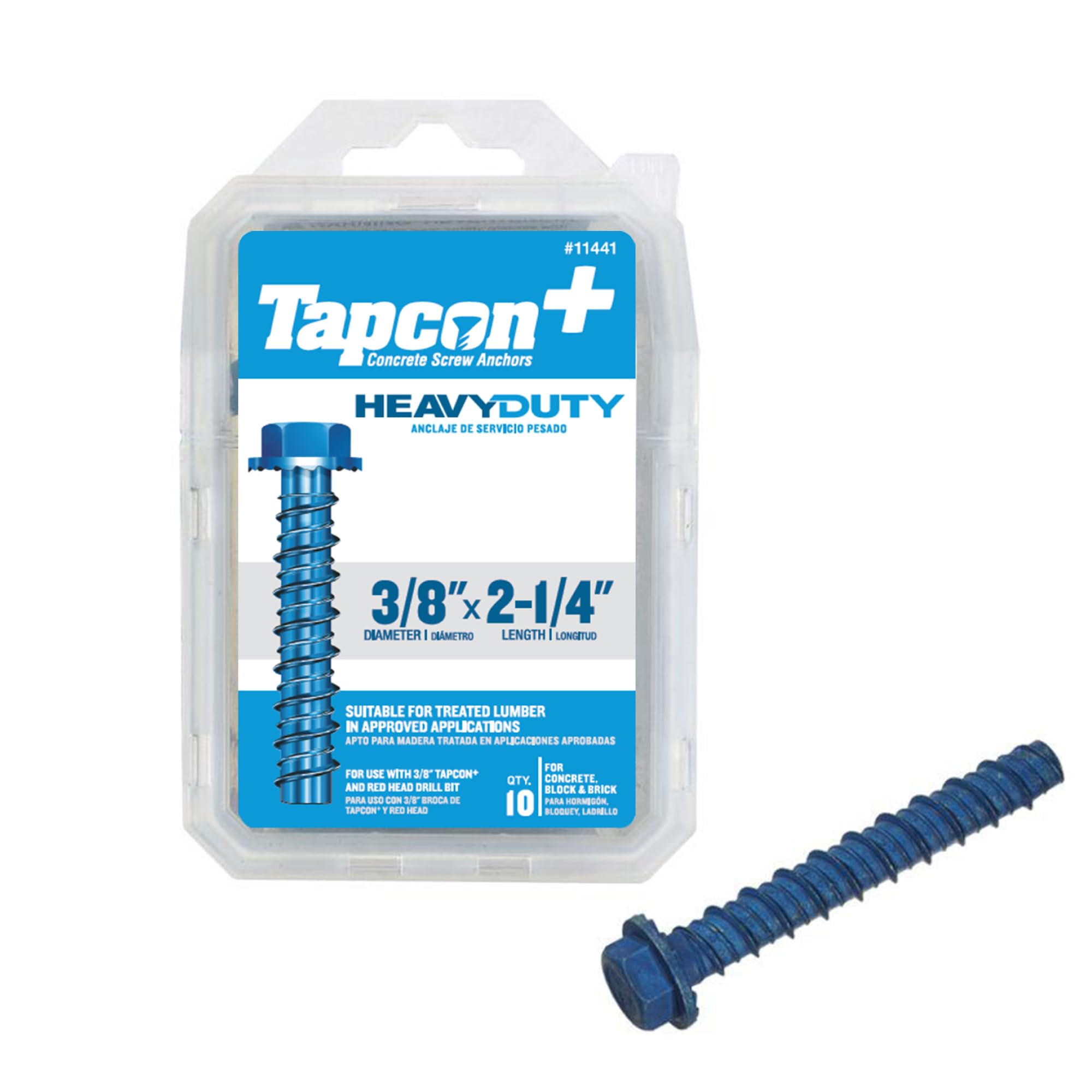 Tapcon+ 3/8 in. x 2-1/4 in. Heavy Duty Screw Anchors 10CT, Blue