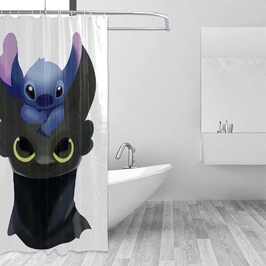 Amazon Com Ap Room Stitch And Toothless 48 X 72 Inch Shower Curtain Water Repellent Fabric Bathroom Decor Set With Hooks Home Kitchen