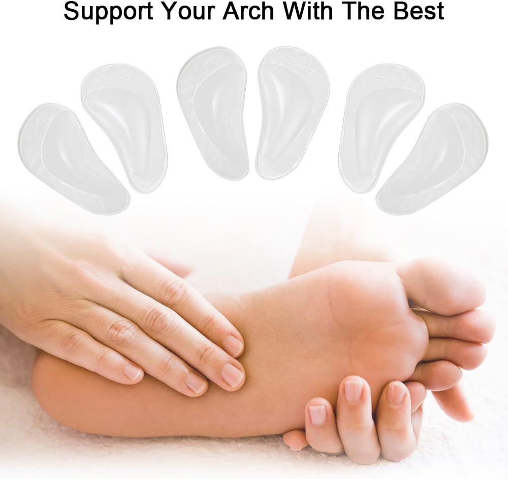 Dr. Foot's Arch Support Shoe Insoles for Flat Feet, Gel Arch Inserts for Plantar Fasciitis, Adhesive Arch Pad for Relieve Pressure and Feet Pain- 3 Pairs (Clear): Health & Personal Care