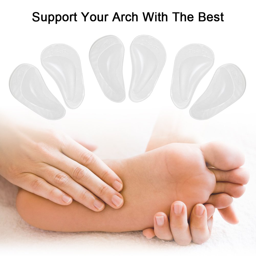 Dr. Foot's Arch Support Shoe Insoles for Flat Feet, Gel Arch Inserts for Plantar Fasciitis, Adhesive Arch Pad for Relieve Pressure and Feet Pain- 3 Pairs (Clear, 3 Count (Pack of 1))