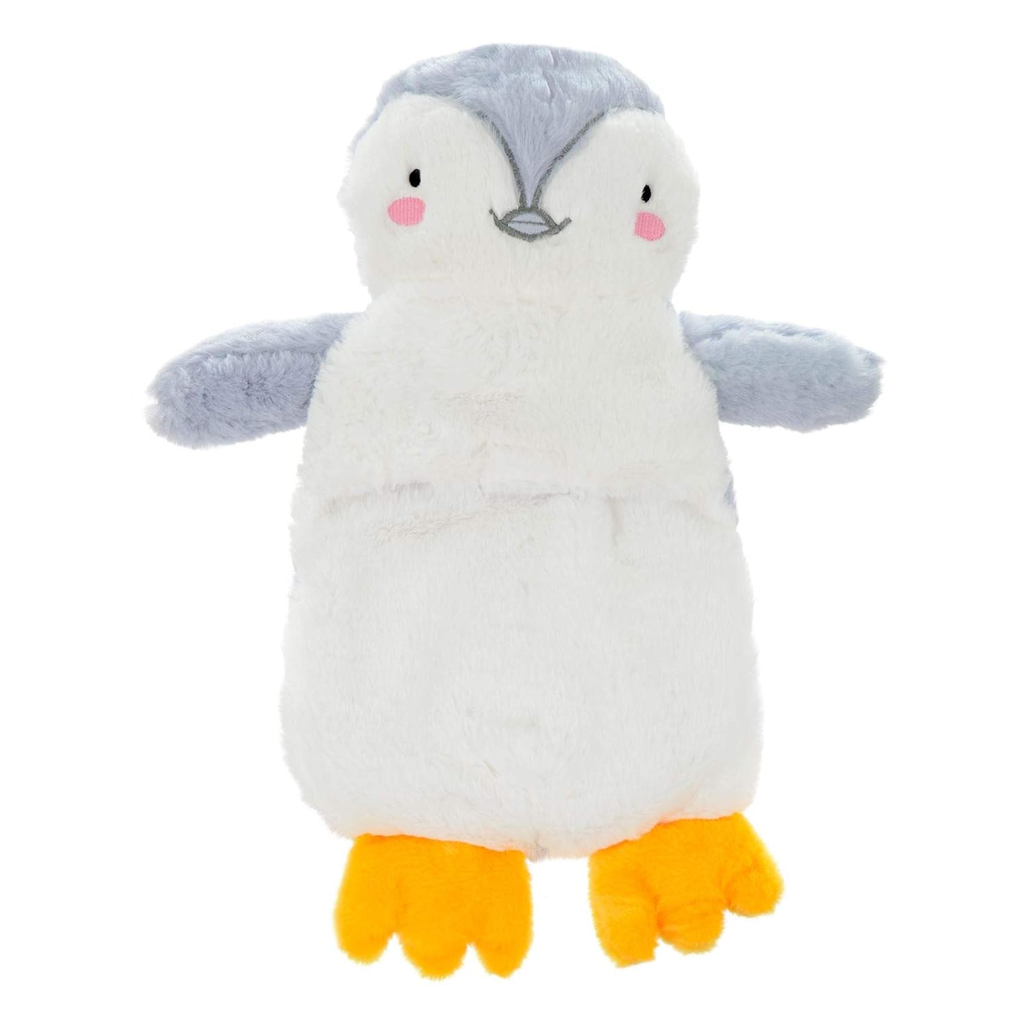 Novelty Hot Water Bottle with Soft Penguin Design Cover in Fluffy Grey White Padded Fleece for