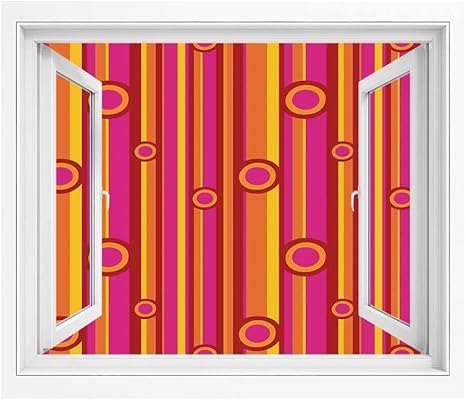 Amazon レトロな 偽窓ステッカー 3dウォールステッカー 100x70 Cm 鮮やかな色の円ヴィンテージジオメトリックイラストプリント はがせるシール式 窓の景色 窓仕様 トリックアート ピンク ウォールステッカー オンライン通販