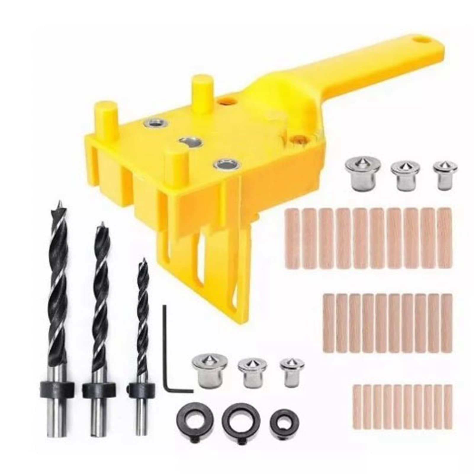 Handheld Woodworking Dowel Jig Guide Set,44Pcs Self Centering Dowel Jig Kit,Lightweight Woodworking Drilling Guide Tool with 0-50mm Clear Scale for Drill Bits with 6mm,8mm and 10mm Diameter