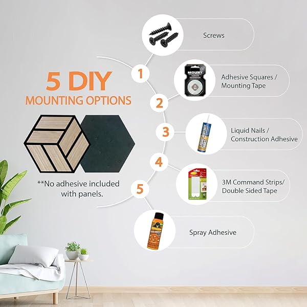 URBAN DECOR ACOUSTIC SLAT WALL FOAM PANELS (5PIECES HEXAGON IN OAK COLOR) FOR 3D WOOD WALL DECOR, COOL ROOM ACCESSORIES, ACOUSTIC DAMPENING, MENS ROOM DECOR, GAMING AREAS, TV WALLS AND MORE