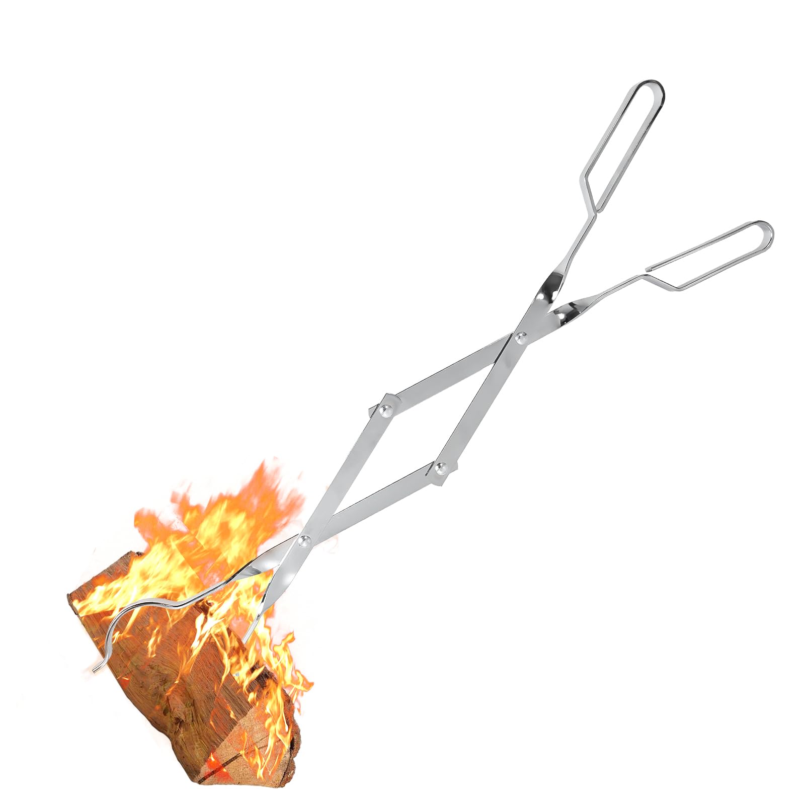 26" Fireplace Tongs Stainless Steel, Fire Pit Tool, Fire Pit Accessories Tool for Outdoor Indoor Camping BBQ Silver