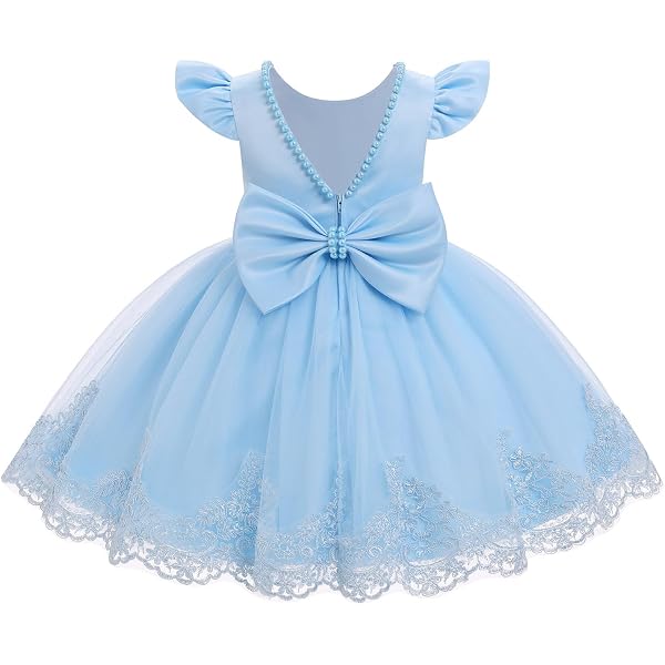 Amazon.com: Flower Girls Baby Dress Bowknot Embroidery Lace Bridesmaid  Pageant Birthday Party Wedding Tulle Tutu Gown Kid Beaded Rhinestone  Princess Christening Baptism Bow Forma Prom Dress Sky Blue 12-18 Months:  Clothing, Shoes