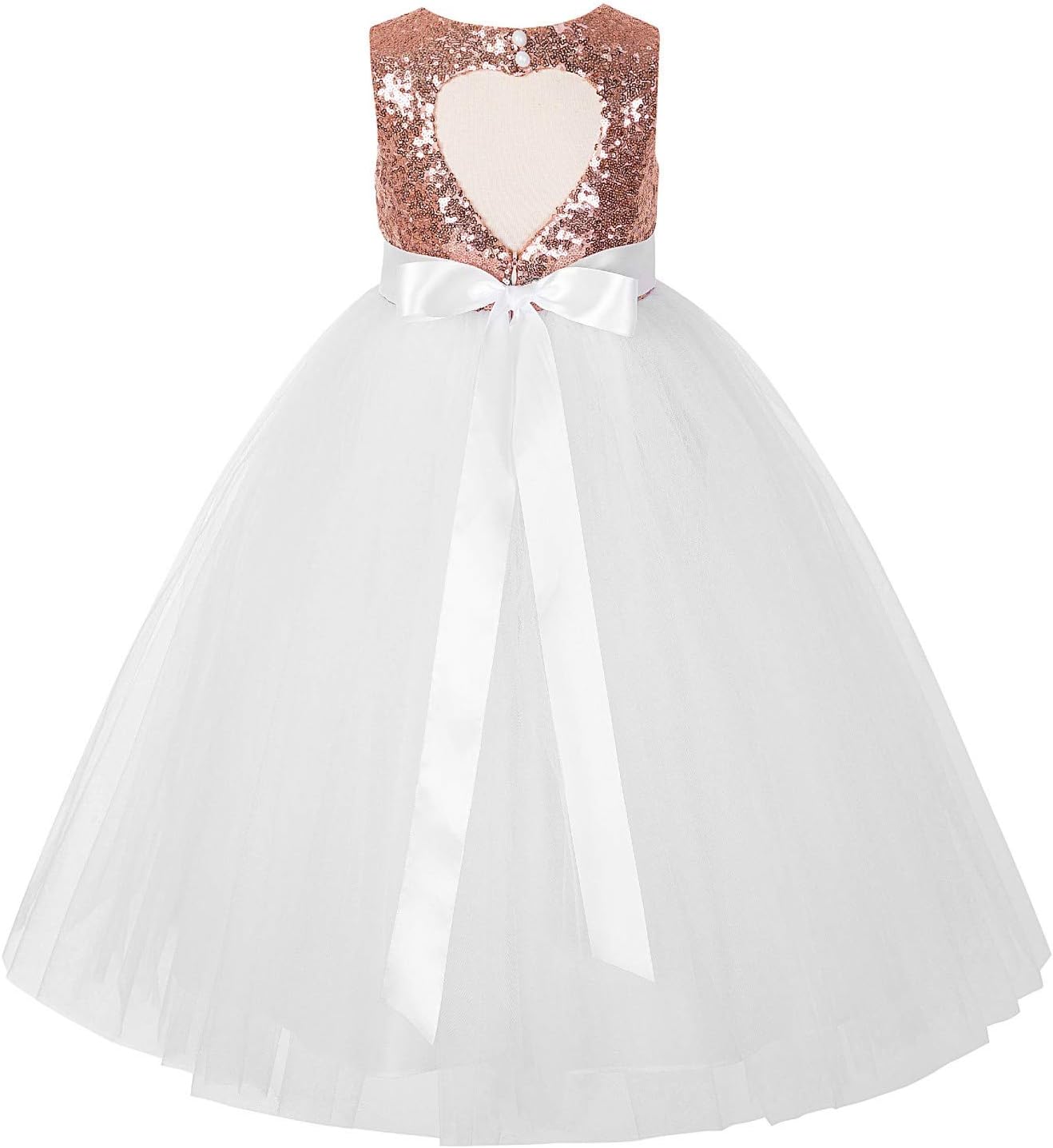 Heart Cutout Sequin Flower Girl Dress Girls Tulle Dresses Wedding Bridesmaid Dress 172seq