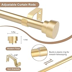 HEI! DEAR Gold Curtain Rods 48 to 84 Inch(4-7FT),1