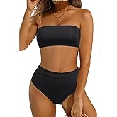 Tempt Me Women Bandeau Bikini Set Strapless Two Piece Sexy Swimsuit High Waisted High Cut Bathing Suits Cheeky Swimwear