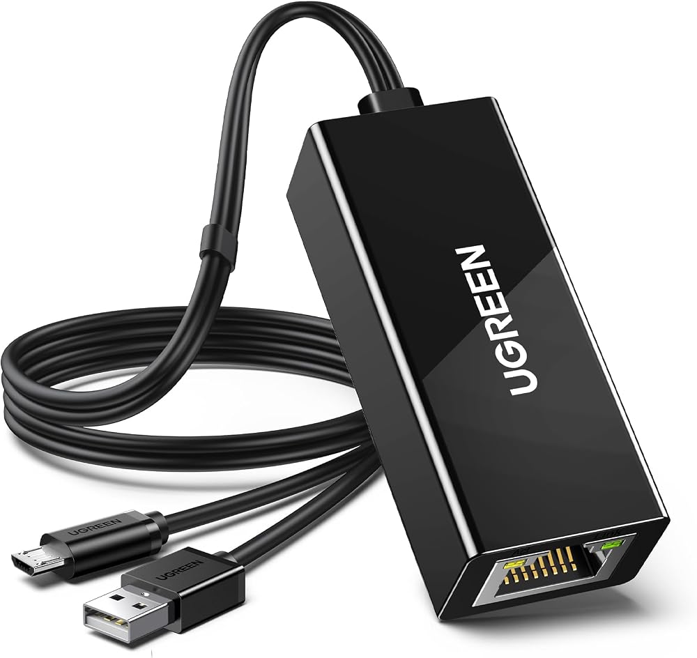 UGREEN Micro USB Ethernet Adapter for Fire TV Stick Chromecast Roku LAN w/ USB