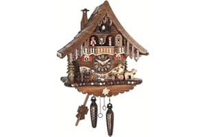 Engstler Quartz Cuckoo Clock Black Forest house with moving beer drinker and mill wheel, with music EN 471 QMT