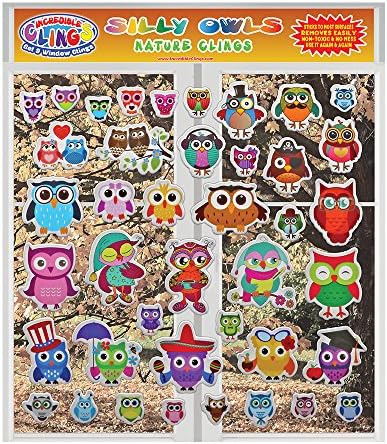 Owls (by Incredible Gel and Window Clings) - Reusable and Removable Puffy Sticker Glass Window Clings for Kids and Toddlers - Owl Characters, Screech, Tawny, Snow Home, Airplane, Classroom, Nursery