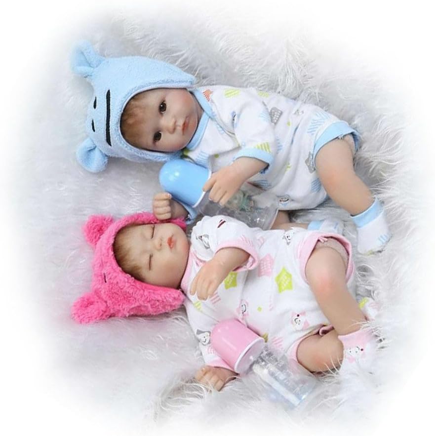 Soft Awake Boy + Asleep Girl Twins Baby Nurturing Dolls 17''42Cm Soft Silicone Cloth Body Reborn Baby Doll For Sale Fashion Kids Birthday Gifts for Patients with Anxiety Disorder