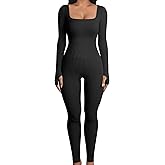 OQQ Women Long Sleeve Yoga Jumpsuits Workout Ribbed Bodysuits Pants Sexy One Piece