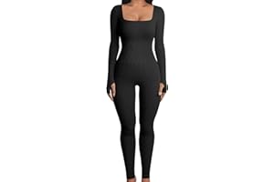 OQQ Women Long Sleeve Yoga Jumpsuits Workout Ribbed Bodysuits Pants Sexy One Piece