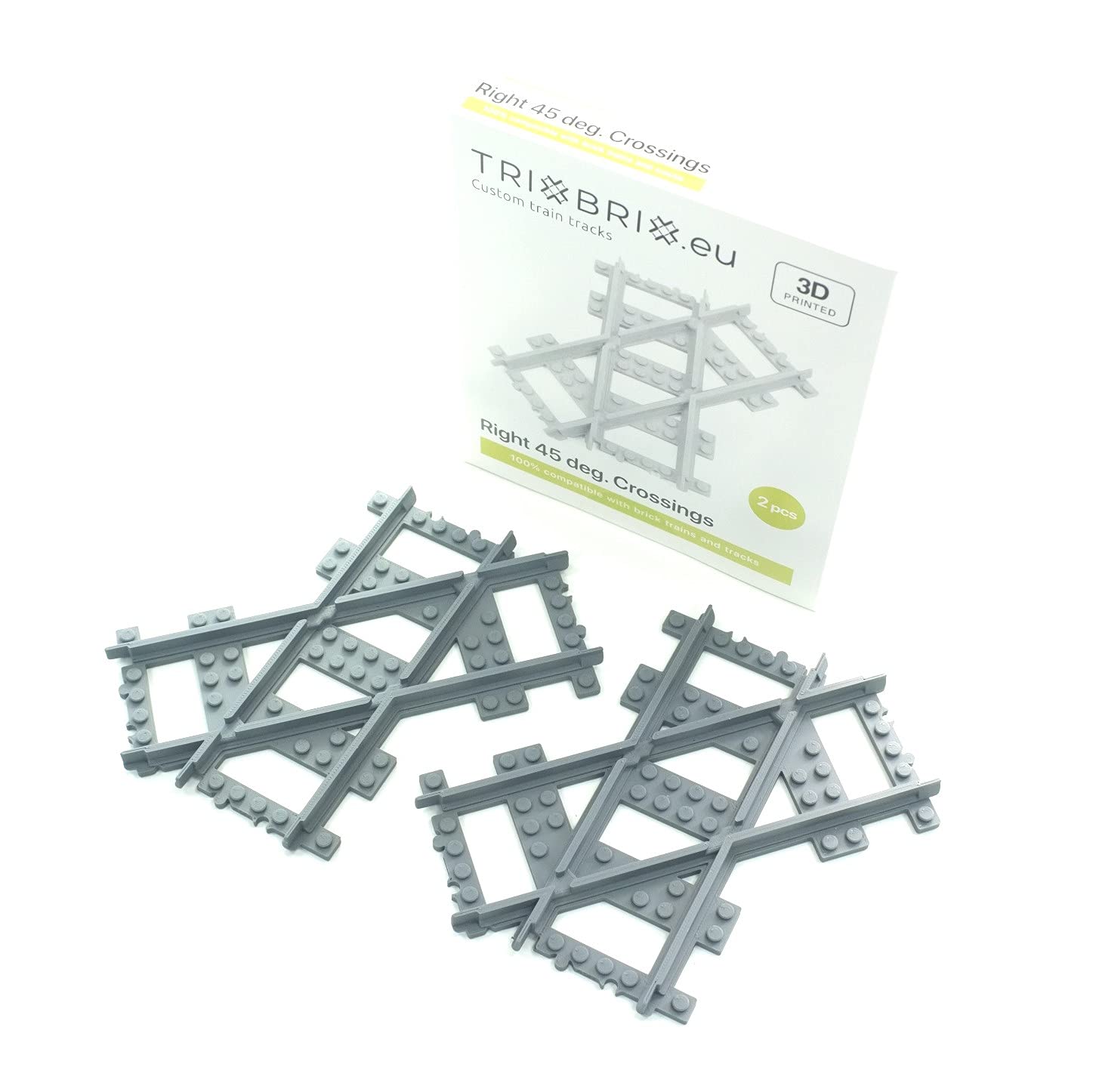 Trixbrix Right 45 deg. Crossings - 2pcs Compatible with Lego City Train Sets 60197 60198 10277 60205 60238