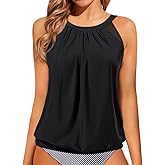 Women's High Neck Tankini Top - Blouson Bathing Suit Top Loose Fit Swim Top 2025 Modest Swimsuit Top No Bottom